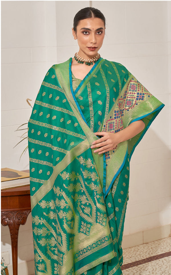 Women's Sangam Prints Green Silk Woven Work Traditional saree - Sangam Prints