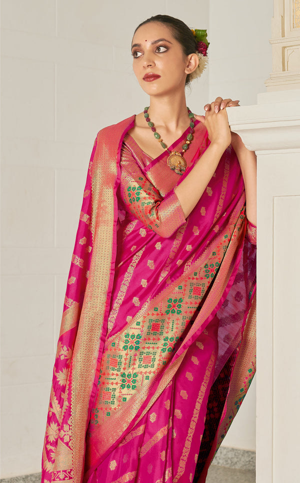 Women's Sangam Prints Dark Pink Silk Woven Work Traditional saree - Sangam Prints