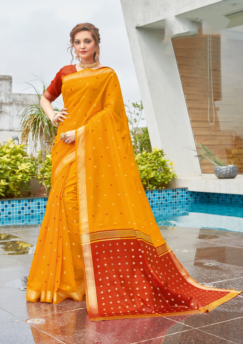 Women's Cotton Woven Work Traditional Saree - Sangam Prints