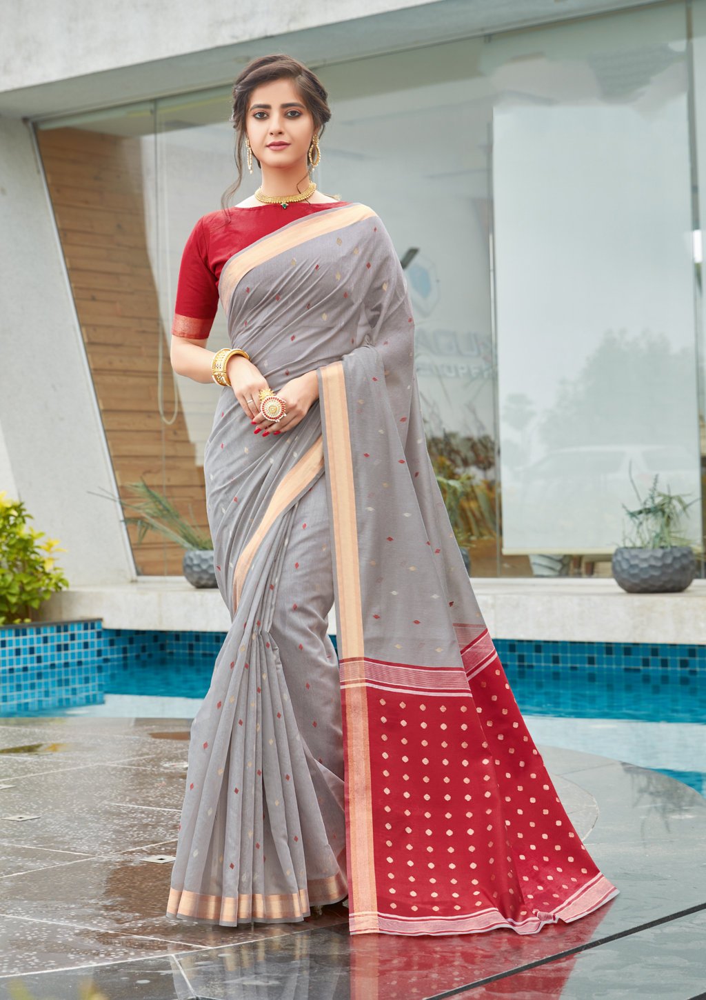 Women's Cotton Woven Work Traditional Saree - Sangam Prints