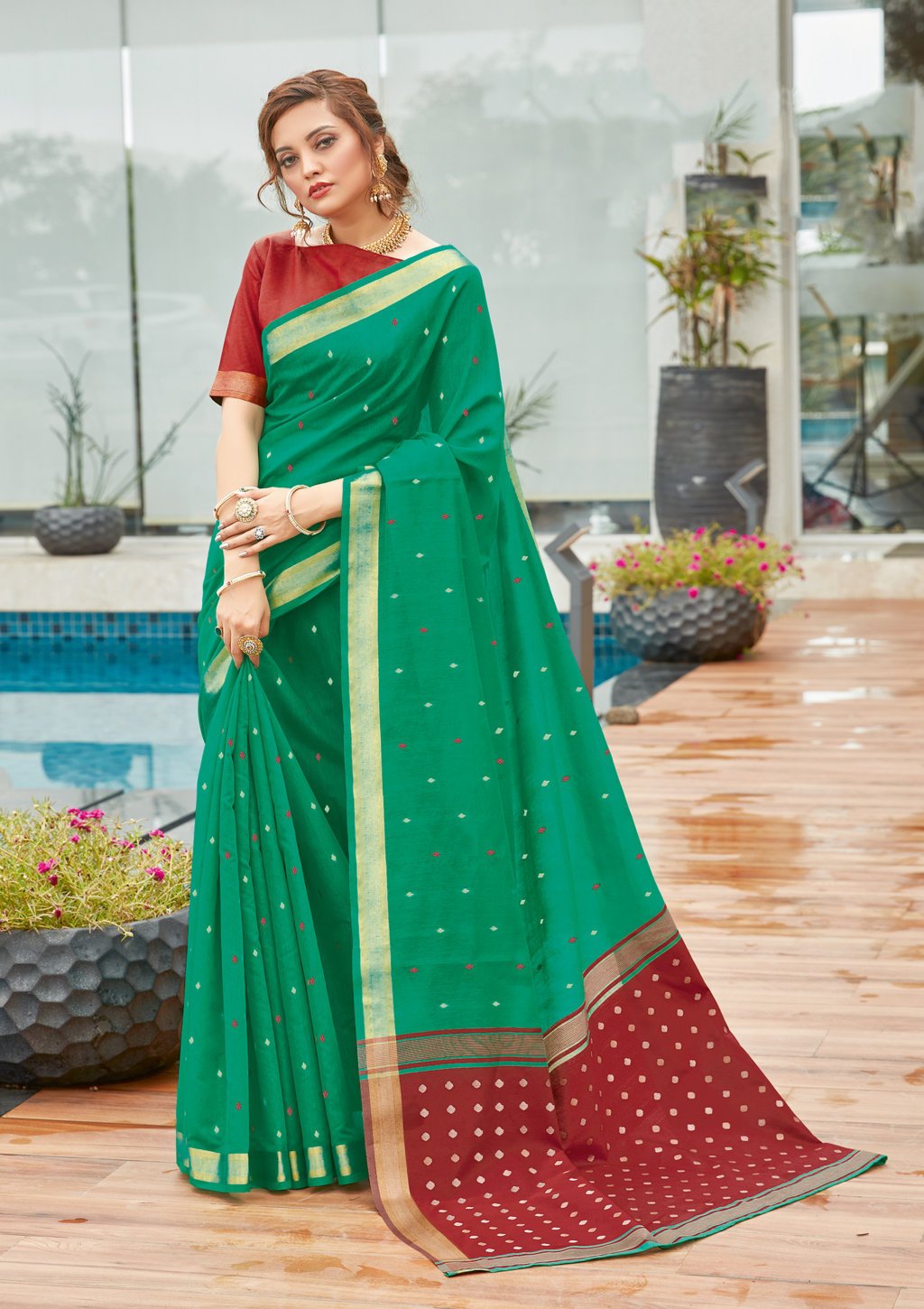 Women's Cotton Woven Work Traditional Saree - Sangam Prints