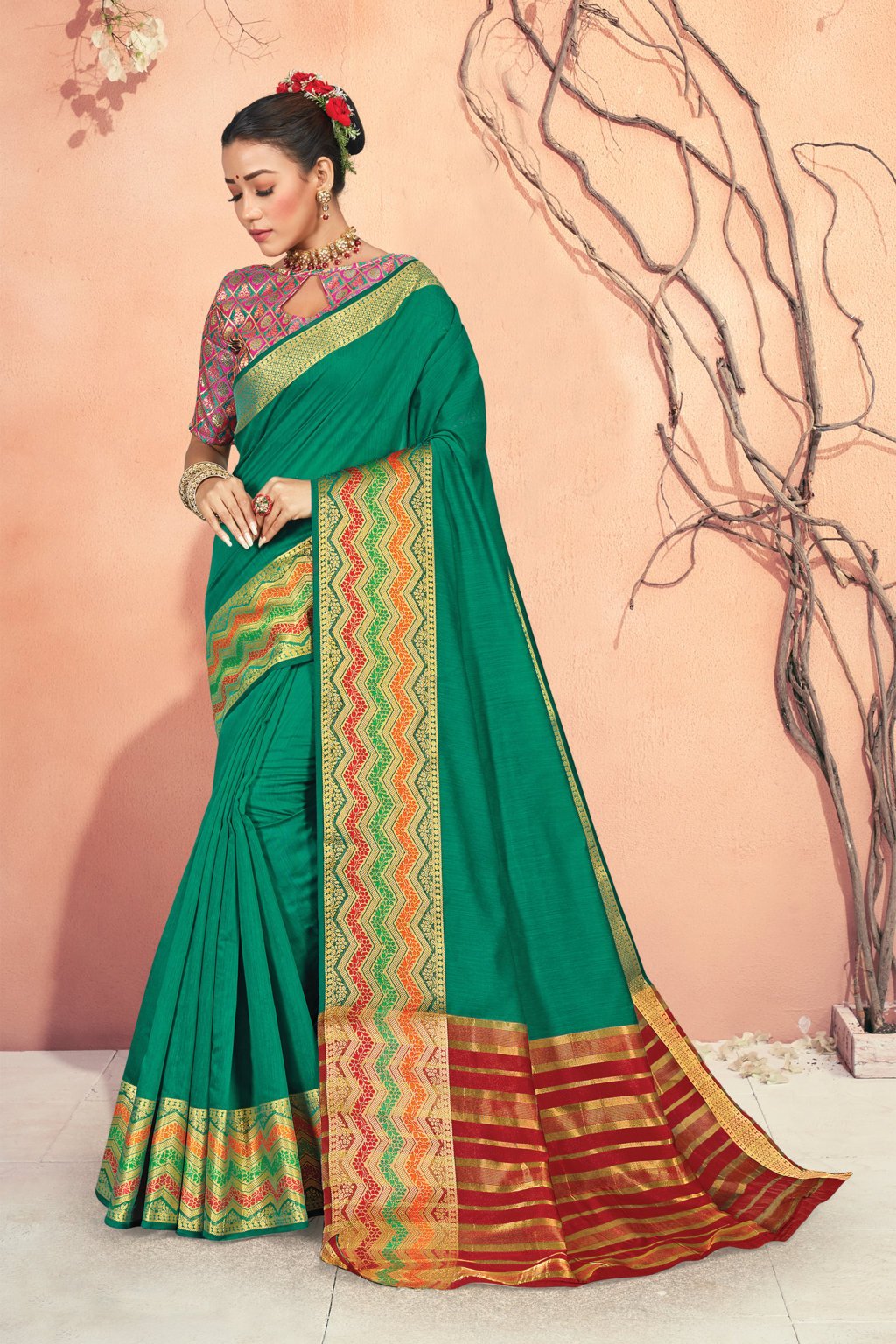 Women's Cotton Handloom Woven Work Traditional Saree - Sangam Prints