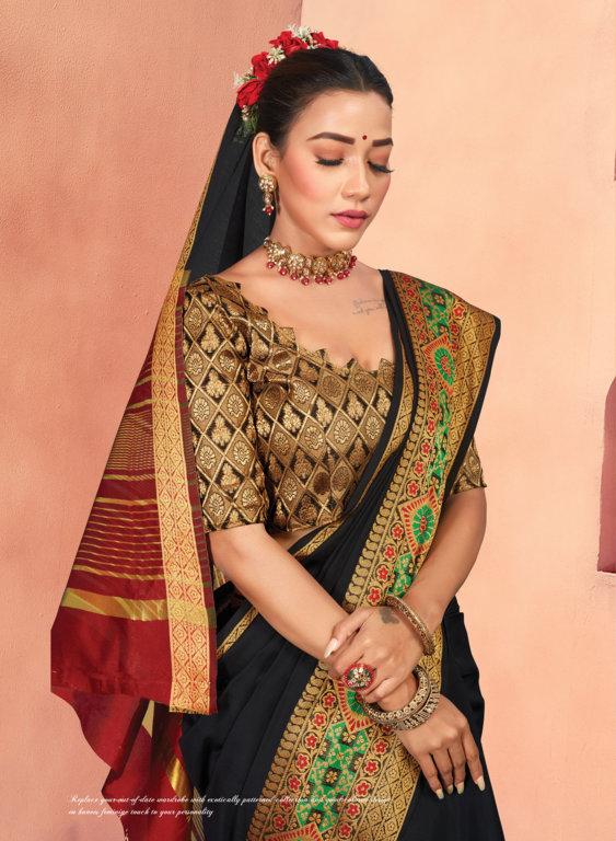 Women's Black Cotton Handloom Woven Work Traditional Saree - Sangam Prints