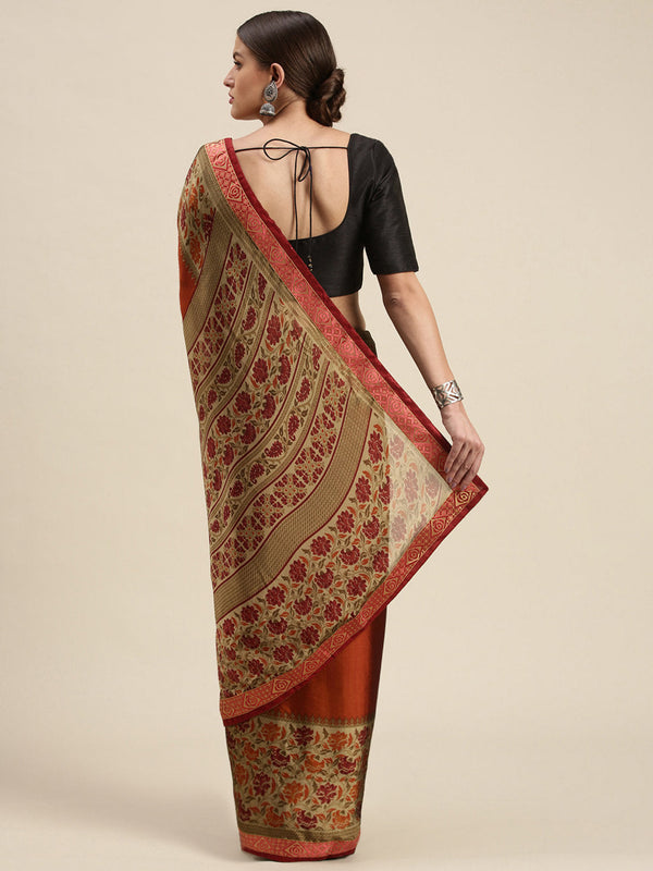 Women's Orange Rangoli Silk Printed Daily Wear Saree - Sangam Prints