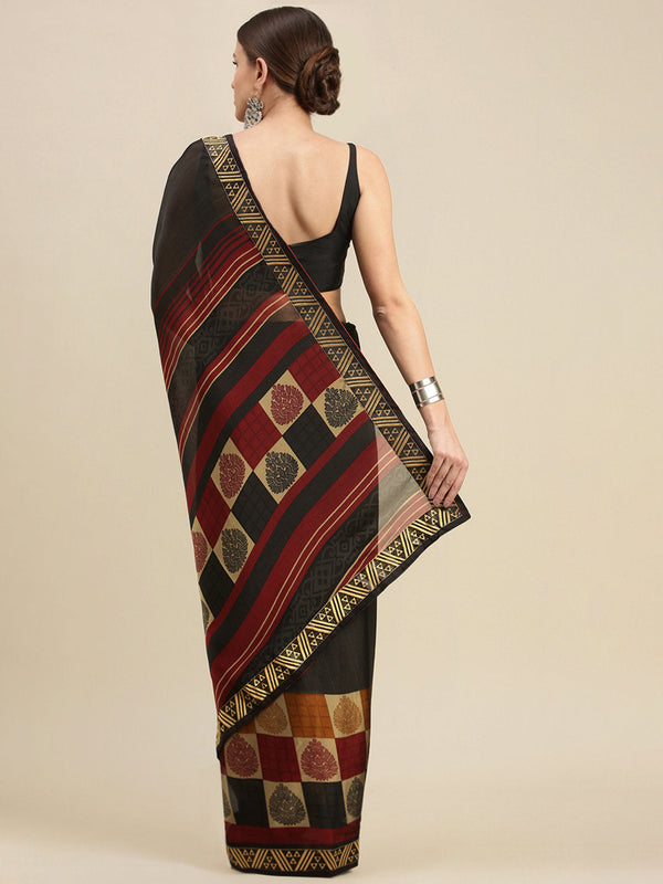 Women's Black Rangoli Silk Printed Daily Wear Saree - Sangam Prints