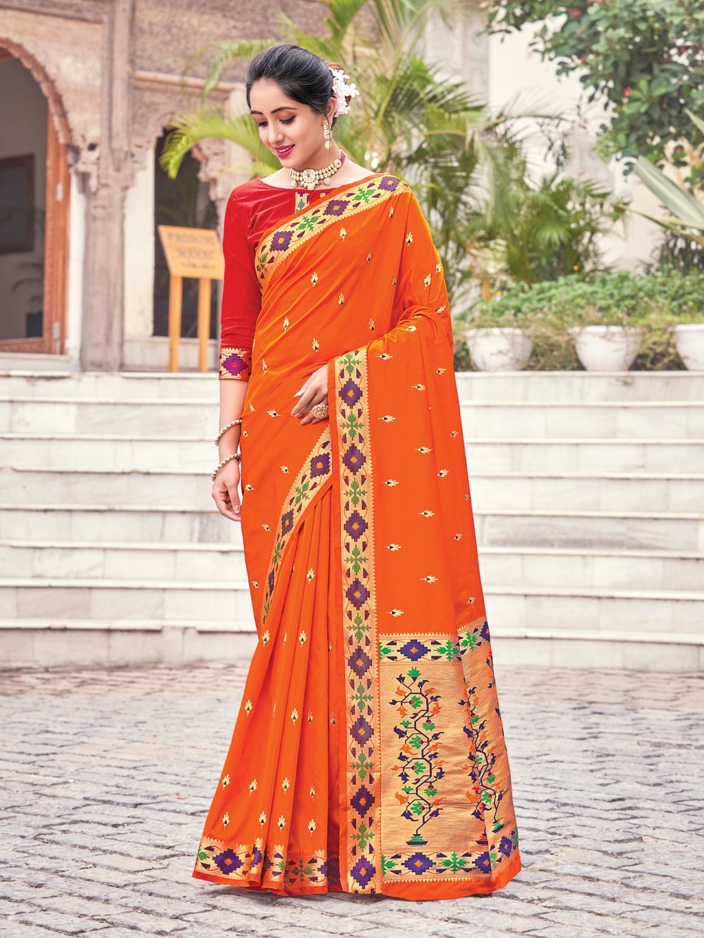 Women's Silk Woven Work Traditional Saree - Sangam Prints