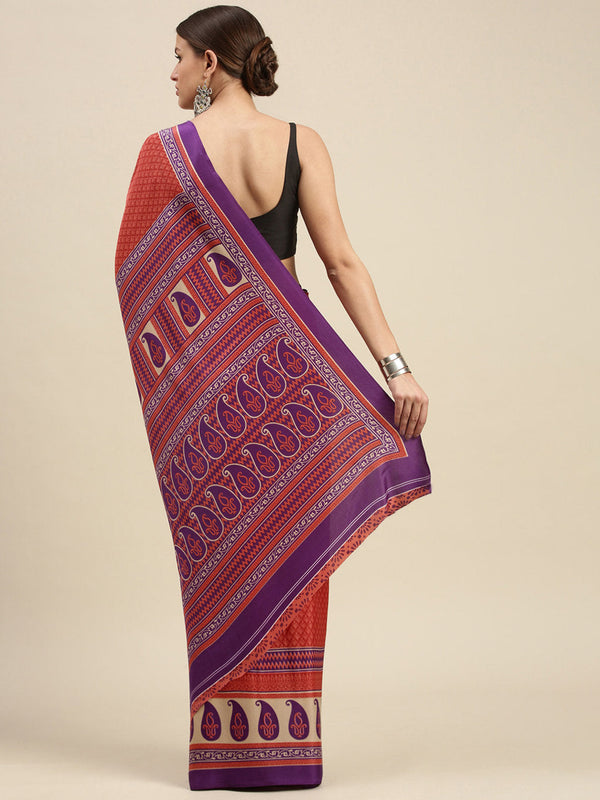 Women's Peach Crepe Printed Daily Wear Saree - Sangam Prints