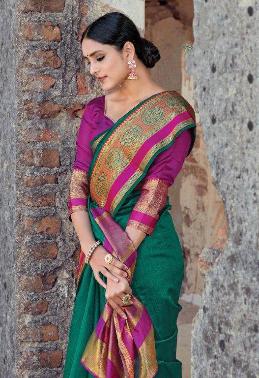 Women's Dark Green Handloom Silk Woven Work Traditional Saree - Sangam Prints