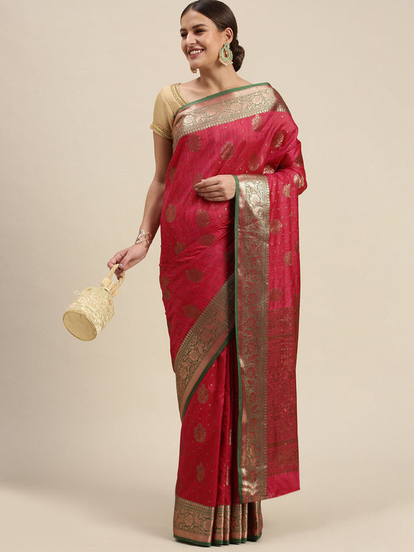 Women's Pink Silk Woven Work Traditional Saree - Sangam Prints