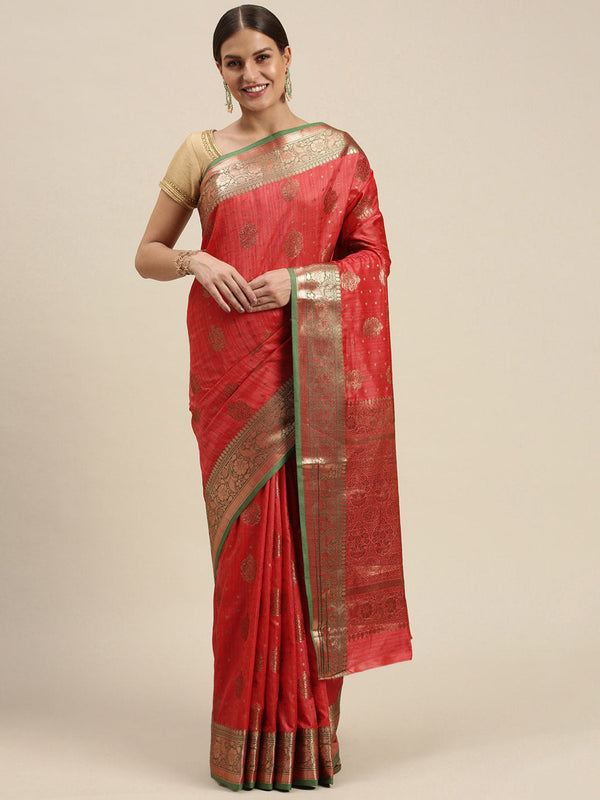 Women's Light Pink Silk Woven Work Traditional Saree - Sangam Prints