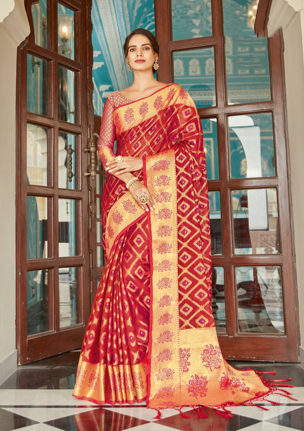 Women's Organza Woven Rich Pallu Work Traditional Tassle Saree - Sangam Prints