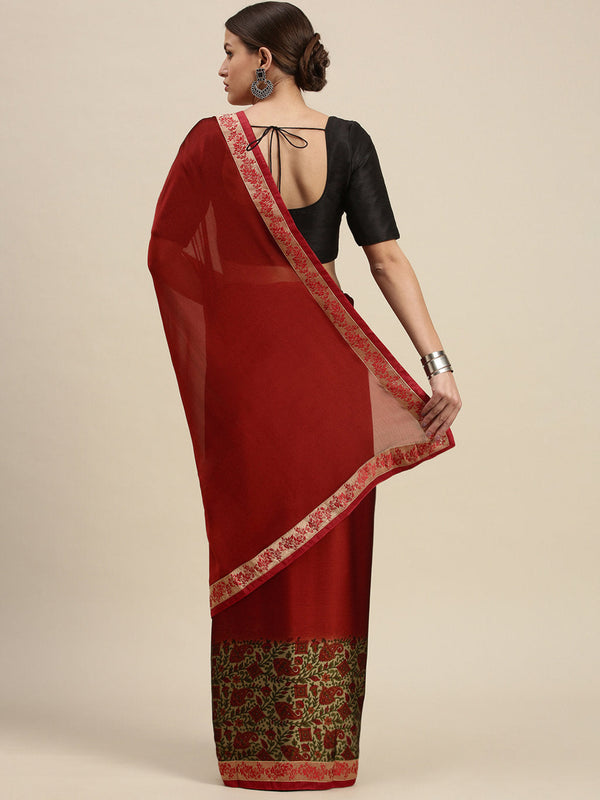 Women's Red Rangoli Silk Printed Daily Wear Saree - Sangam Prints