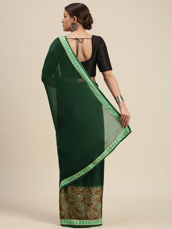 Women's Dark Green Rangoli Silk Printed Daily Wear Saree - Sangam Prints