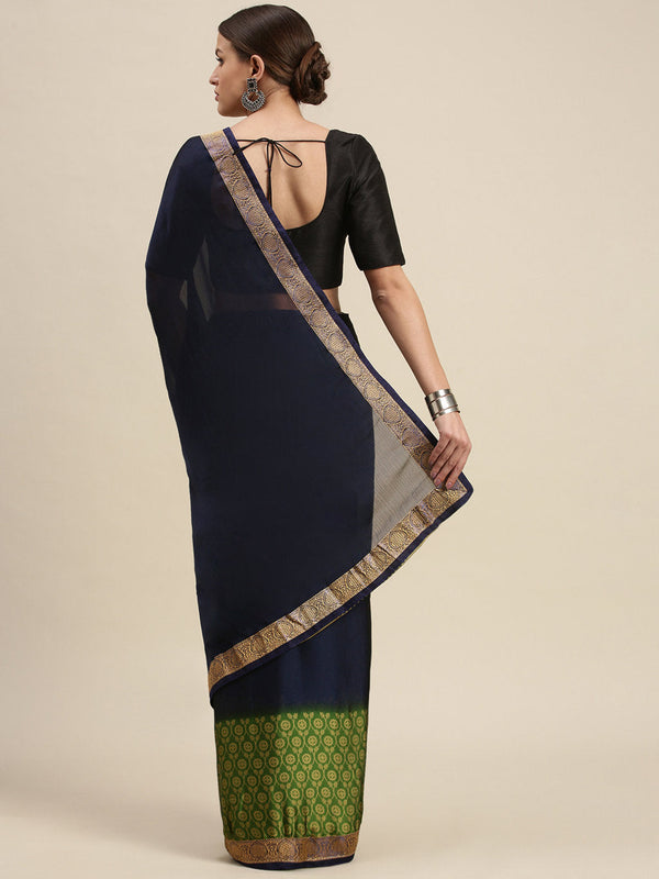 Women's Navy Blue Rangoli Silk Printed Daily Wear Saree - Sangam Prints