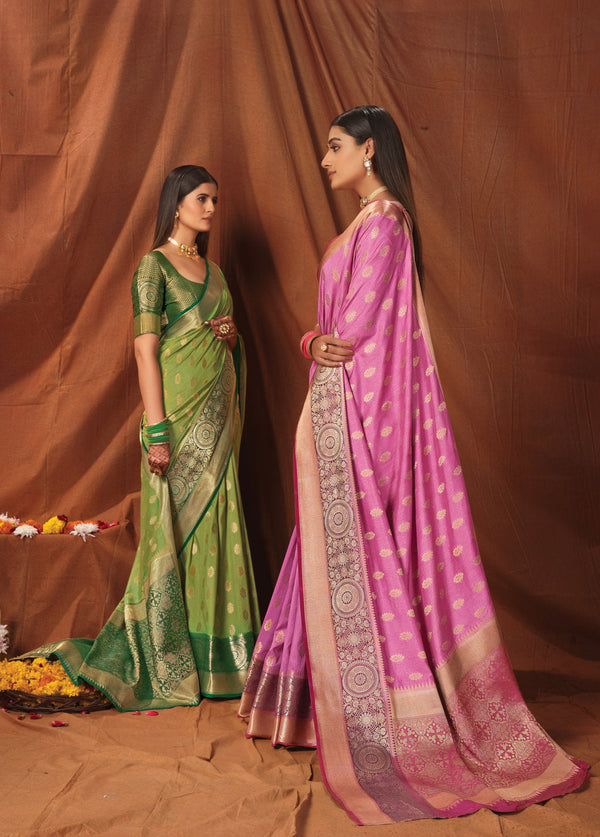 Women's Light Pink Silk Woven Work Traditional Saree - Sangam Prints