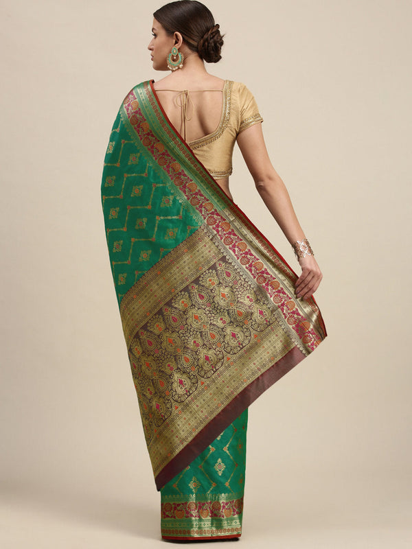 Women's Sea Green Silk Woven Work Traditional Saree - Sangam Prints