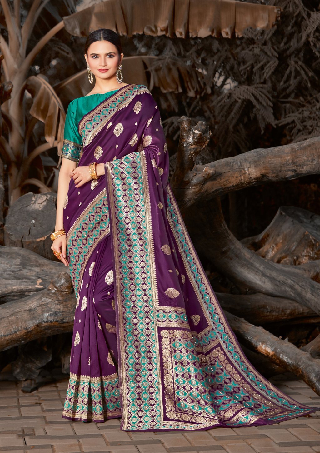 Women's Blue Silk Sirki Work Traditional Saree - Sangam Prints