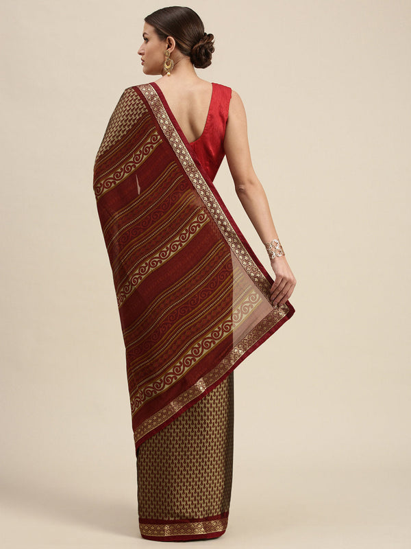 Women's Maroon Crepe Printed Daily Wear Saree - Sangam Prints