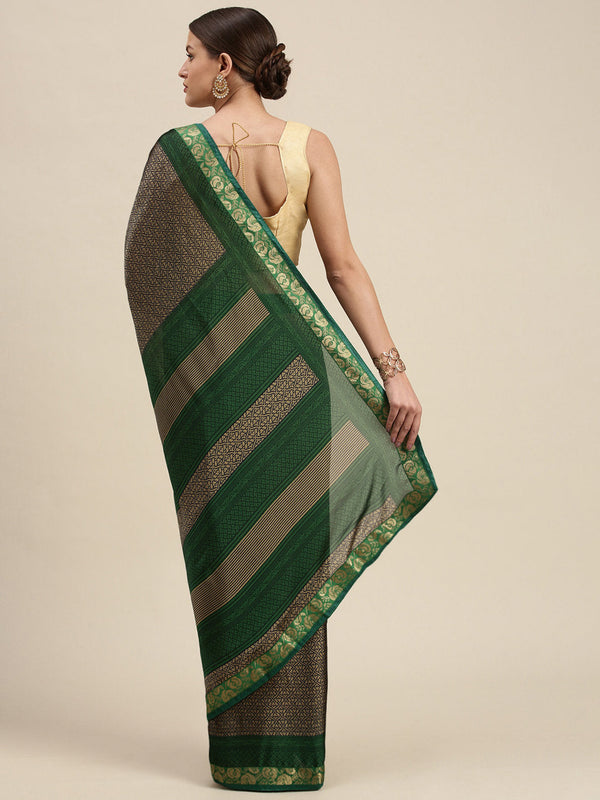 Women's Green Crepe Printed Daily Wear Saree - Sangam Prints