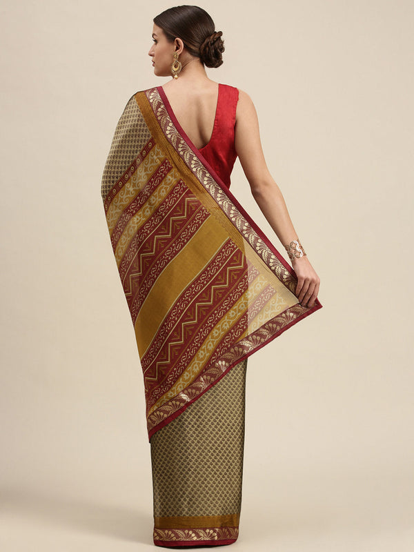 Women's Beige Crepe Printed Daily Wear Saree - Sangam Prints