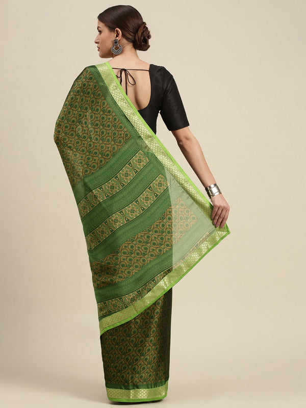 Women's Green Crepe Printed Daily Wear Saree - Sangam Prints