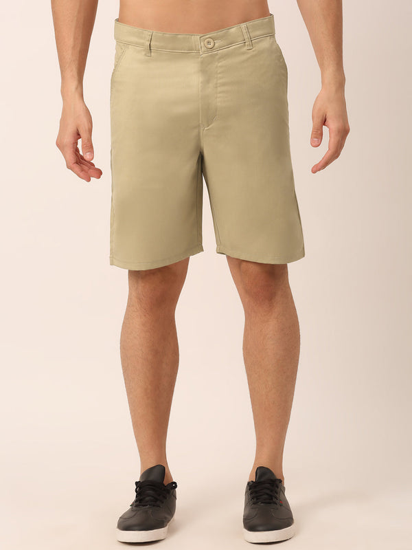 Men's Casual Cotton Solid Shorts ( SGP 153 Beige ) - Jainish