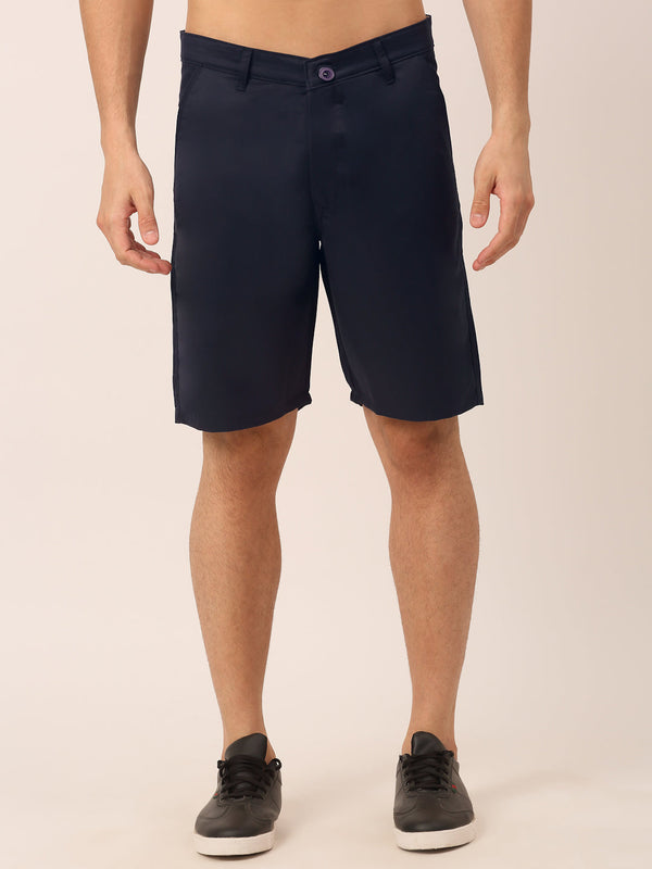 Men's Casual Cotton Solid Shorts ( SGP 153 Navy ) - Jainish