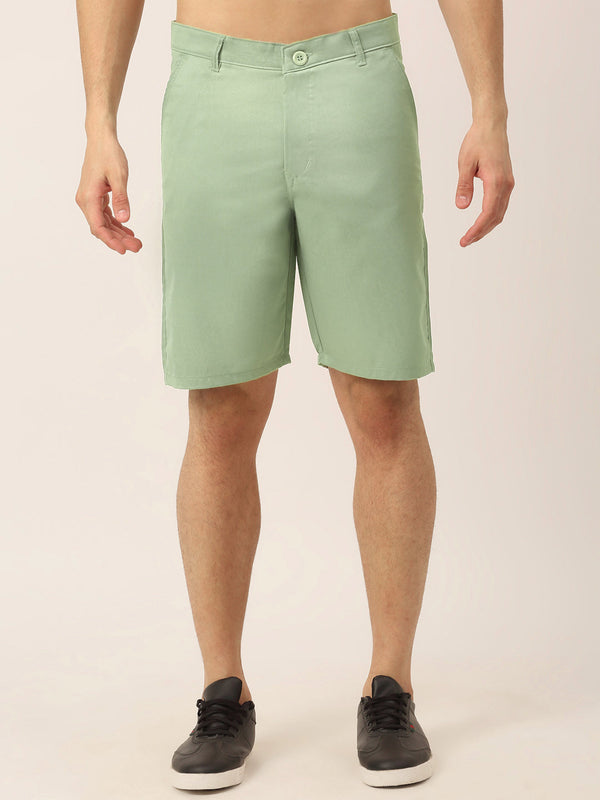 Men's Casual Cotton Solid Shorts ( SGP 153 Pista-Green ) - Jainish