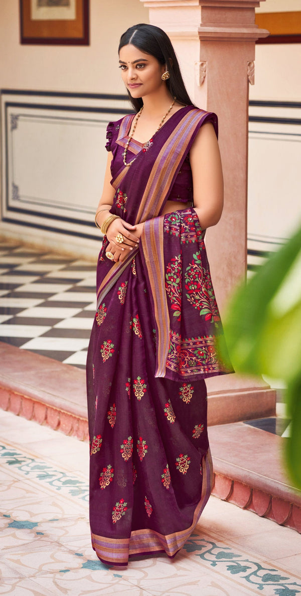 Women's Magenta Chanderi Wover Work Traditional Saree - Sangam Prints