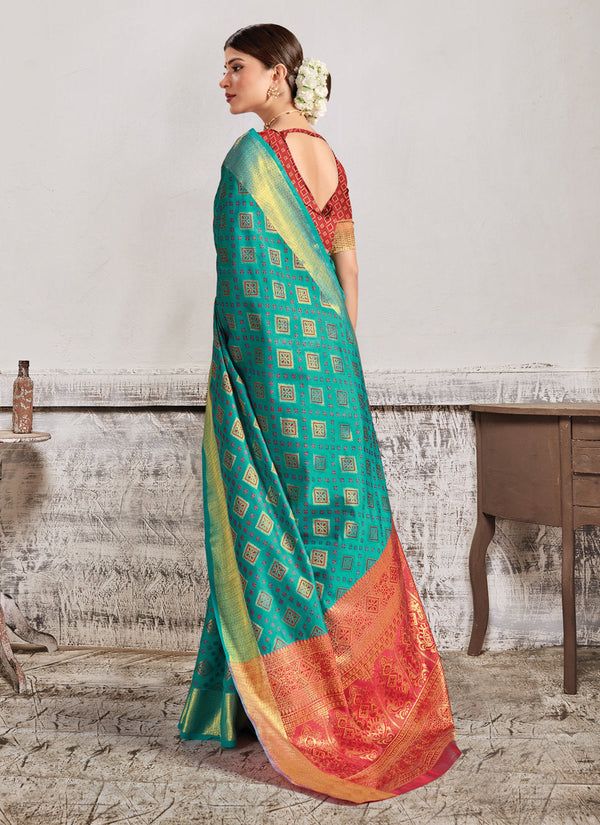 Women's Rama Silk Woven Work Traditional Saree - Sangam Prints