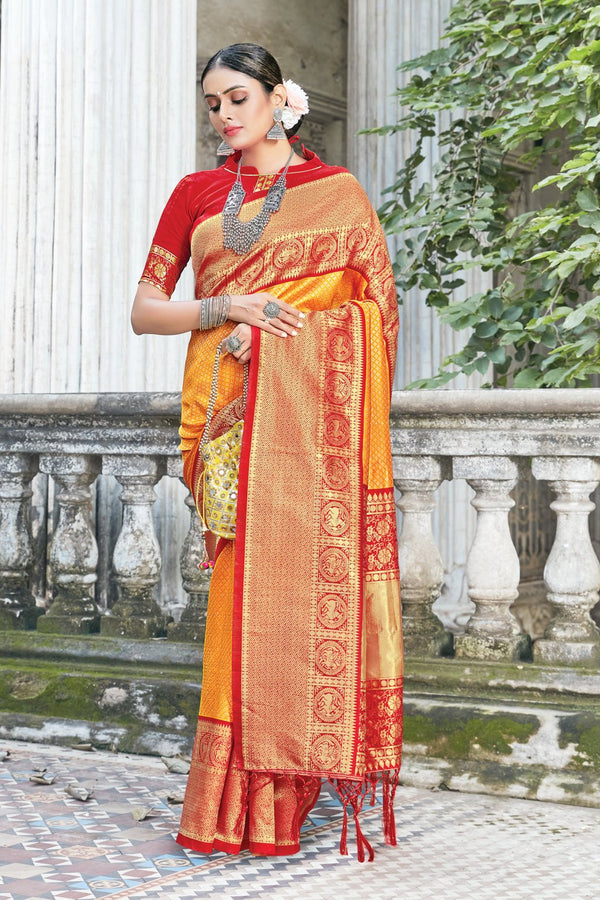 Women's Silk Woven Work Traditional Tassle Saree - Sangam Prints