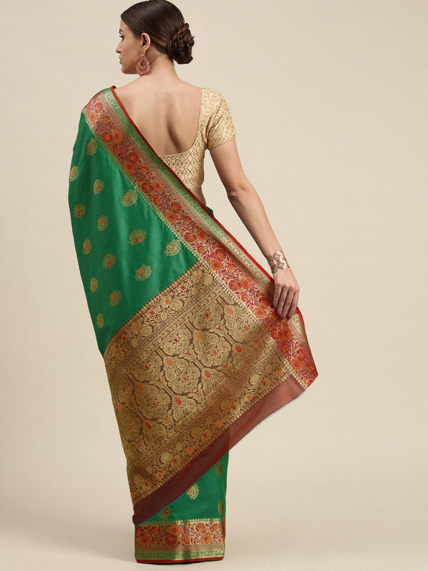 Women's Light Green Silk Woven Work Traditional Saree - Sangam Prints