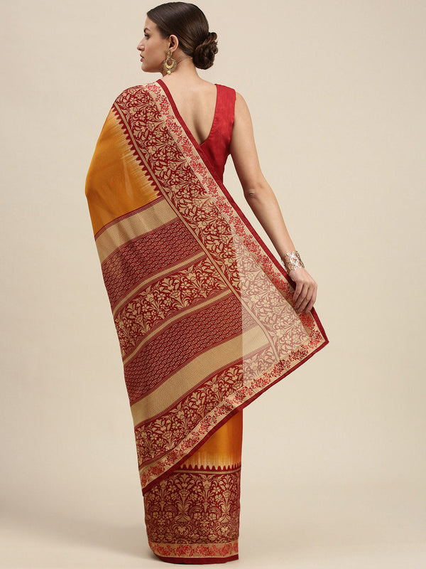 Women's Dark Yellow Rangoli Silk Printed Daily Wear Saree - Sangam Prints