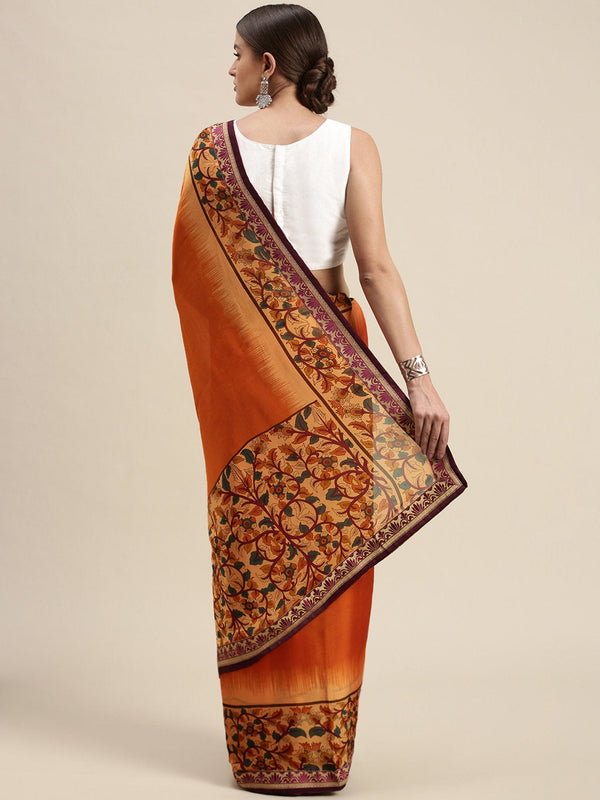 Women's Orange Rangoli Silk Printed Daily Wear Saree - Sangam Prints