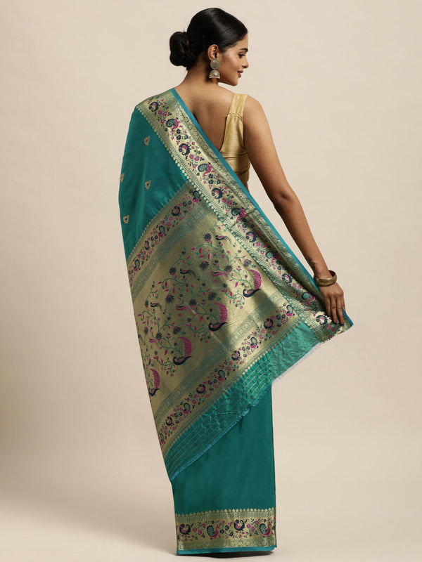 Women's Rama Silk Woven Work Traditional Saree - Sangam Prints