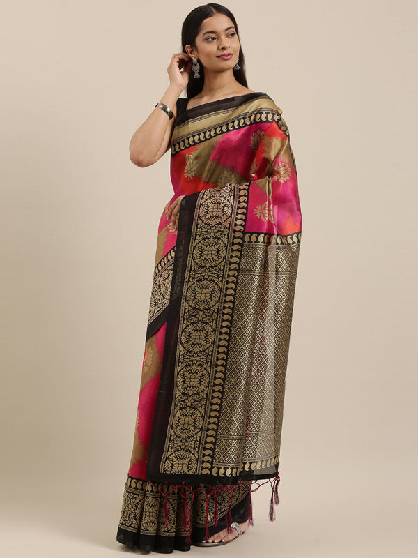 Women's Pink Art Silk Printed Traditional Tassle Saree - Sangam Prints