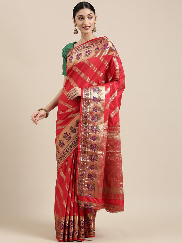 Women's Green Pure Chanderi Cotton Meenakari Traditional Saree - Sangam Prints