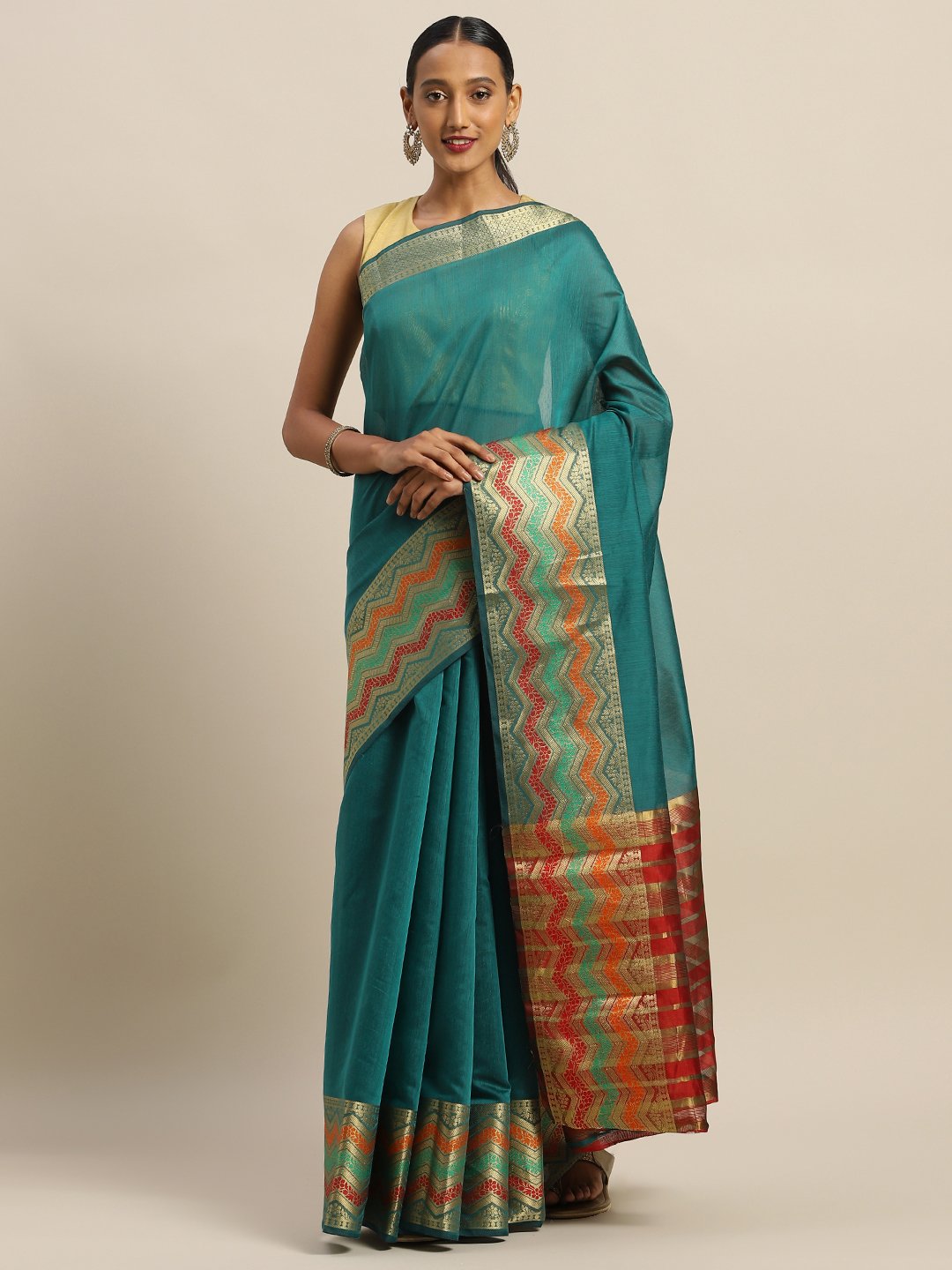 Women's Cotton Handloom Woven Work Traditional Saree - Sangam Prints