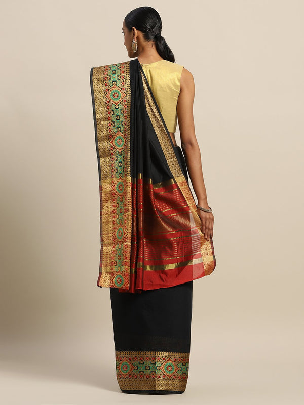 Women's Prints Black Handloom Silk Thread Work Traditional Saree - Sangam Prints