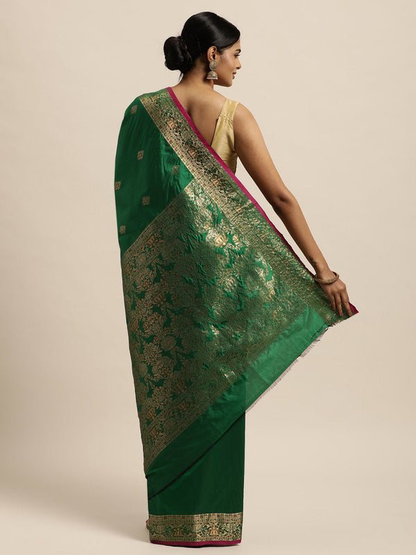 Women's Green Silk Woven Work Traditional Saree - Sangam Prints