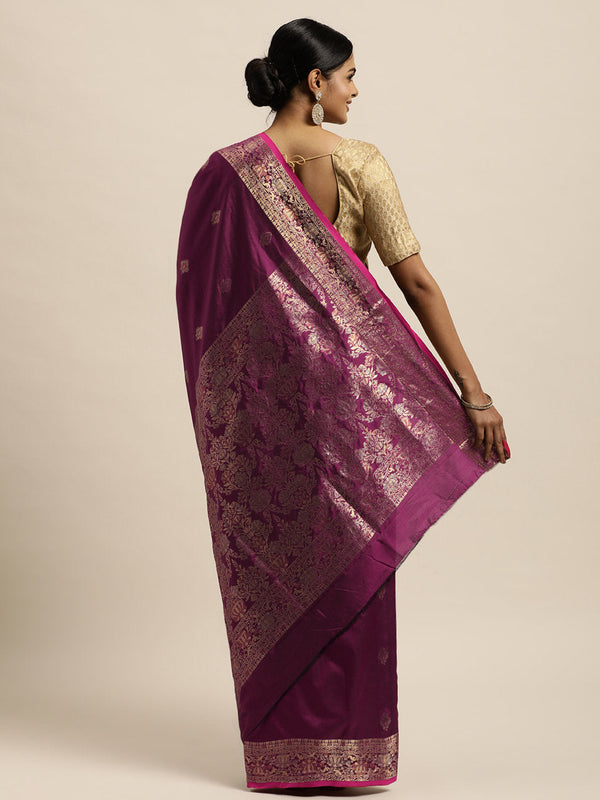 Women's Purple Silk Woven Work Traditional Saree - Sangam Prints