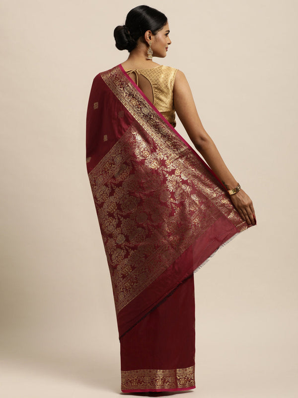 Women's Red Silk Woven Work Traditional Saree - Sangam Prints