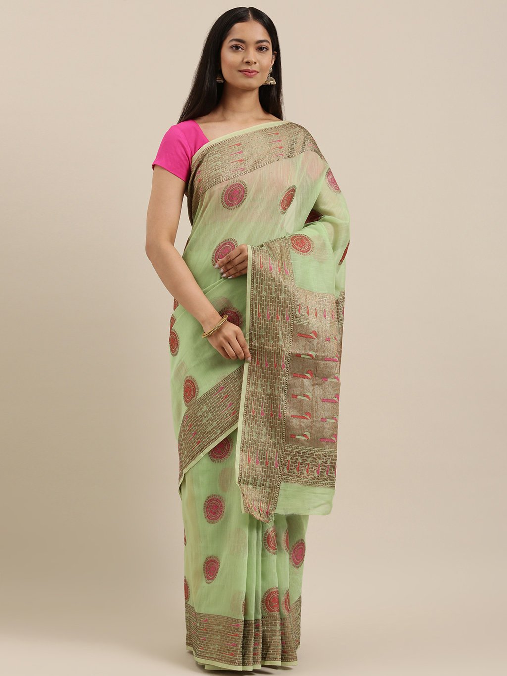 Women's Prints Cotton Handloom Woven Work Traditional Saree - Sangam Prints