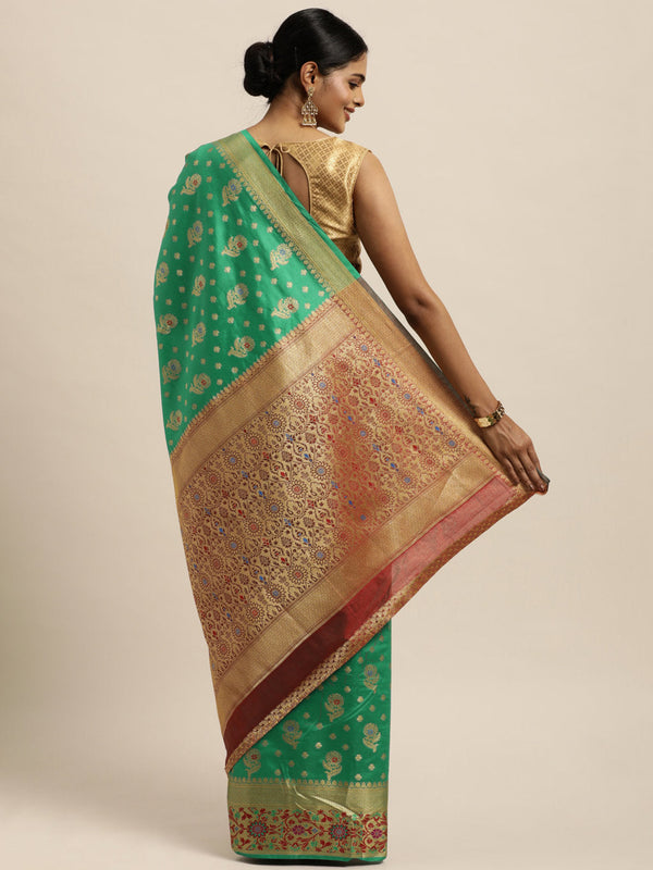 Women's Rama Silk Woven Work Traditional Saree - Sangam Prints