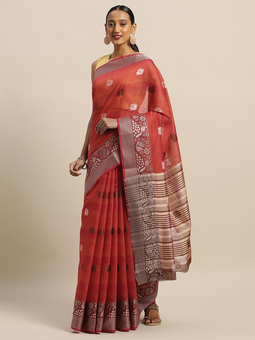 Women's Prints Cotton Handloom Zari Work Traditional Saree - Sangam Prints