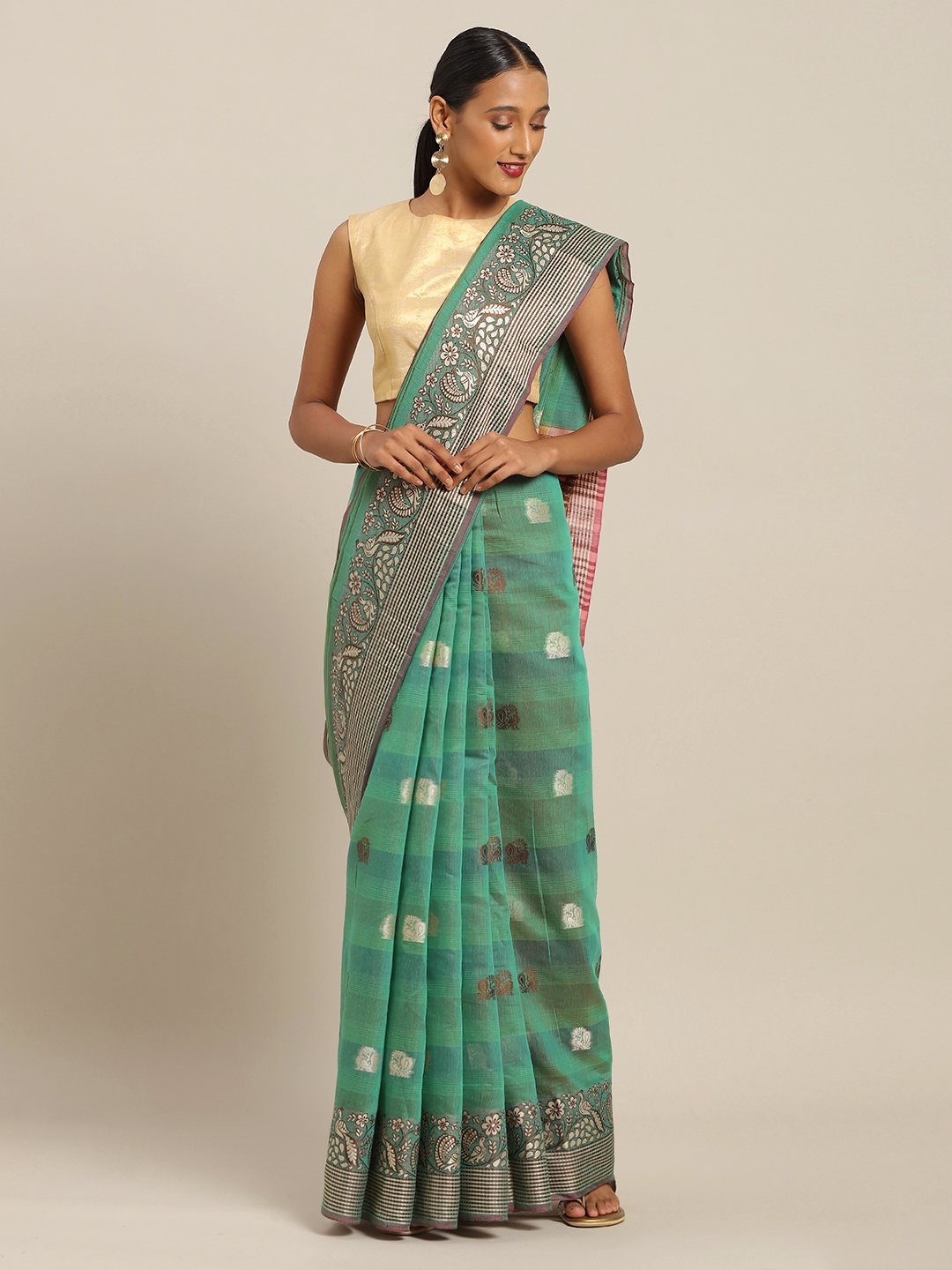 Women's Prints Cotton Handloom Zari Work Traditional Saree - Sangam Prints