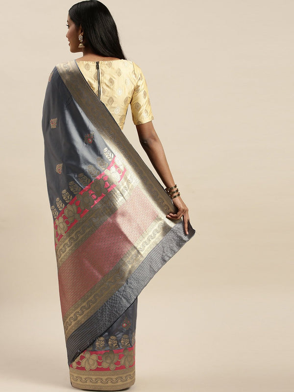 Women's Prints Grey Jacquard Silk Jacquard Work Traditional Saree - Sangam Prints