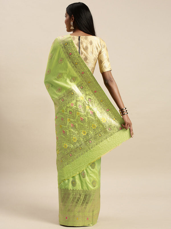 Women's Parrot Green Jacquard Silk Jacquard Work Traditional Saree - Sangam Prints