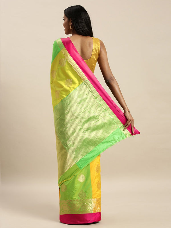 Women's Prints Green & Yellow Handloom Silk Woven Work Traditional Saree - Sangam Prints