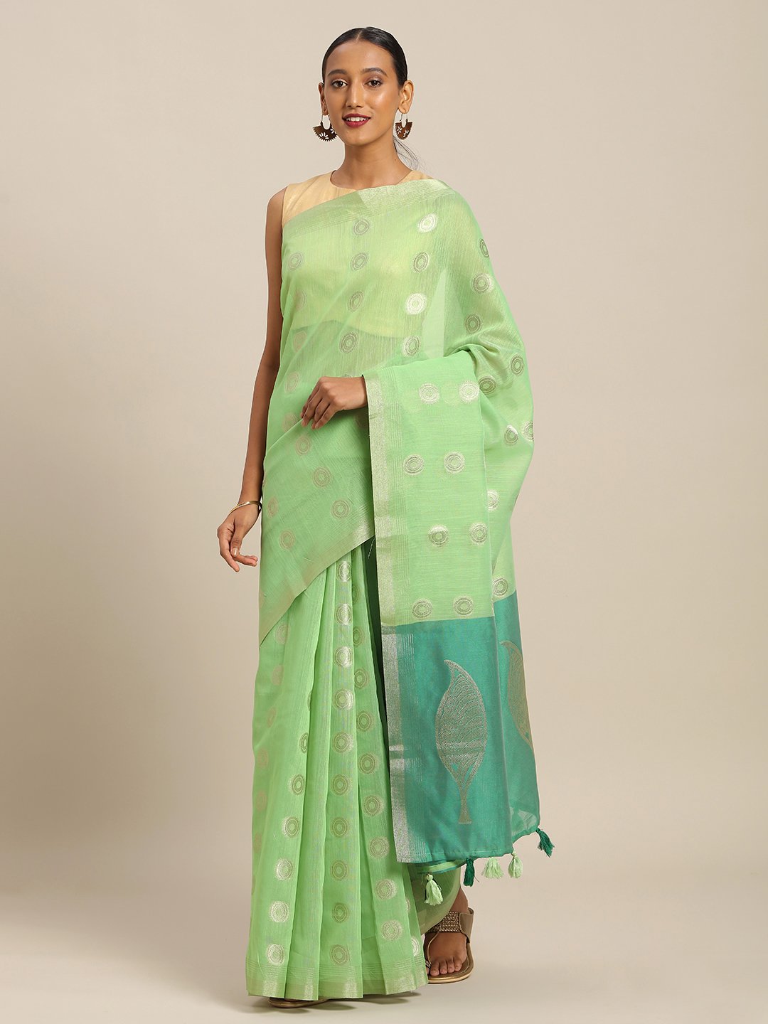 Women's Prints Linen Cotton Zari Work Traditional Saree - Sangam Prints